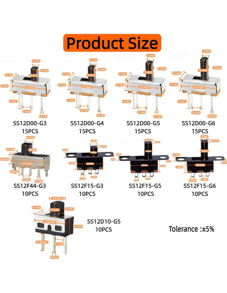 Kit de 110 Interruptores Deslizantes Micro Mini SPDT 3 Pines Kit de 110 Interruptores Deslizantes Micro Mini SPDT 3 Pines