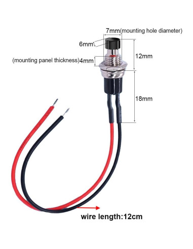 Botón Mini Momentáneo Preconectado Negro 7mm 10pcs SPST ON/OFF