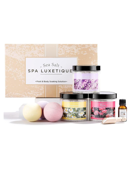 Set de Regalo Spa Luxetique 8 Piezas con Sales de Baño y Aceite Set de Regalo Spa Luxetique 8 Piezas con Sales de Baño y Aceite
