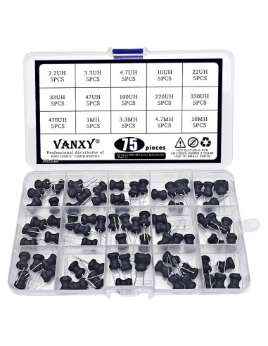 Kit de 75 Inductores Radiales VANXY 2.2uH a 10mH 8x10mm
