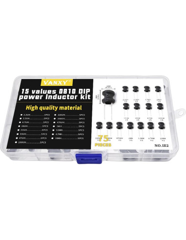 Kit de 75 Inductores Radiales VANXY 2.2uH a 10mH 8x10mm