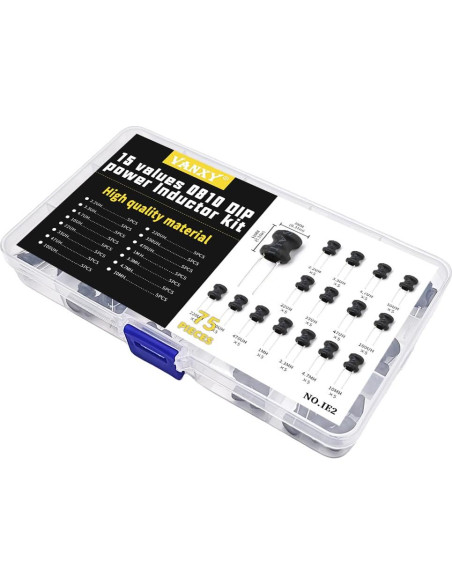 Kit de 75 Inductores Radiales VANXY 2.2uH a 10mH 8x10mm Kit de 75 Inductores Radiales VANXY 2.2uH a 10mH 8x10mm