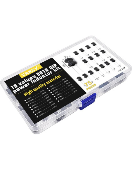 Kit de 75 Inductores Radiales VANXY 2.2uH a 10mH 8x10mm Kit de 75 Inductores Radiales VANXY 2.2uH a 10mH 8x10mm