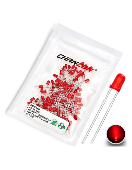 Diodos LED 3mm Rojo CHANZON 100 Piezas Luz Difusa Diodos LED 3mm Rojo CHANZON 100 Piezas Luz Difusa