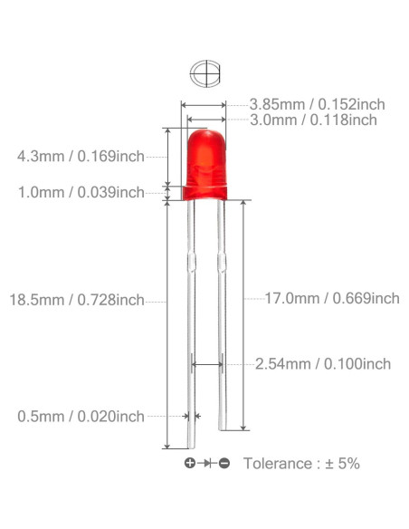 Diodos LED 3mm Rojo CHANZON 100 Piezas Luz Difusa Diodos LED 3mm Rojo CHANZON 100 Piezas Luz Difusa