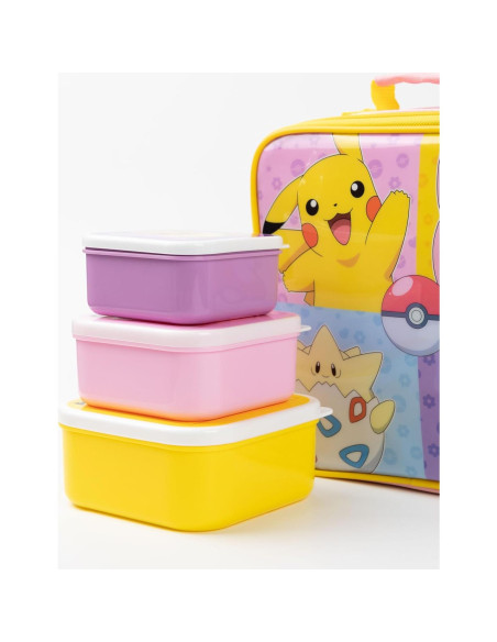 Conjunto de Bolsa de Almuerzo Pokémon 5 Piezas Rosa y Amarillo Conjunto de Bolsa de Almuerzo Pokémon 5 Piezas Rosa y Amarillo