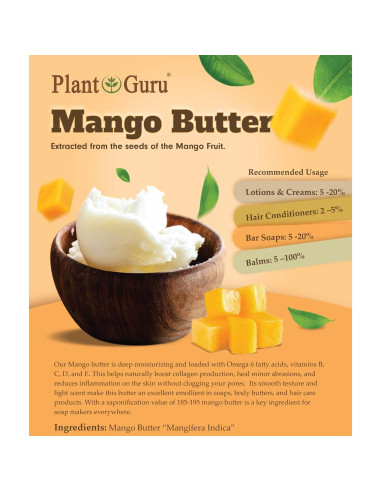 Manteca de Mango Cruda 454 g - 100% Pura Natural Plant Guru