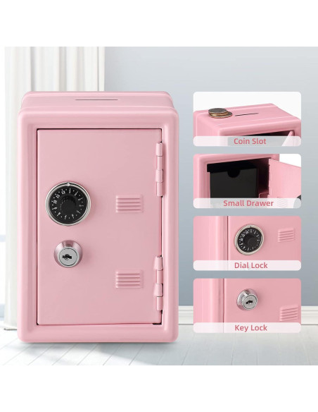 Caja Fuerte Mini Younion Rosa 11.7x10.7x17.5cm con Llave Caja Fuerte Mini Younion Rosa 11.7x10.7x17.5cm con Llave