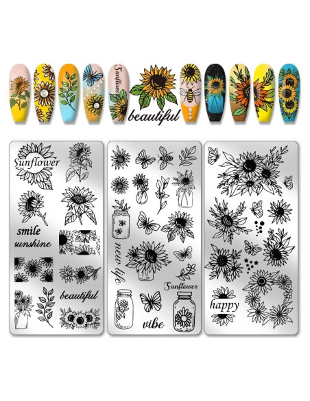 Placas de Estampado de Uñas PH PandaHall 3 Piezas Floral Placas de Estampado de Uñas PH PandaHall 3 Piezas Floral