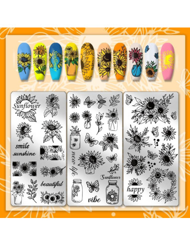 Placas de Estampado de Uñas PH PandaHall 3 Piezas Floral