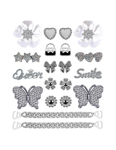 Encantos para Zapatos Brillantes 18PCS Plateados Joyería Encantos para Zapatos Brillantes 18PCS Plateados Joyería