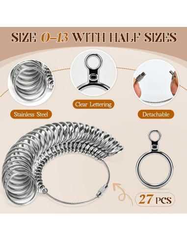 Kit de Medición de Tallas de Anillo SRUDOKIN 27 Piezas