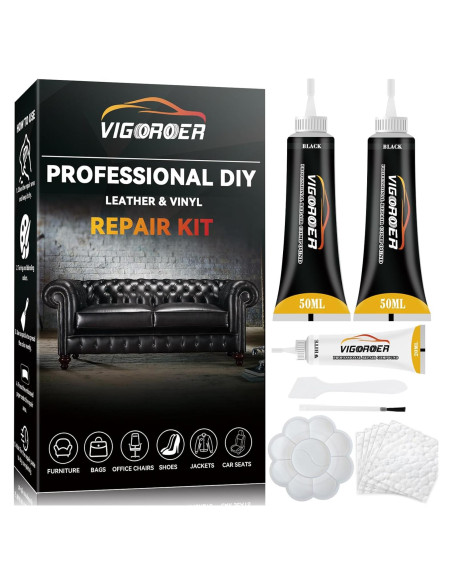 Kit de Reparación de Cuero Negro Vigorder 120ml - Asientos y Muebles Kit de Reparación de Cuero Negro Vigorder 120ml - Asientos y Muebles