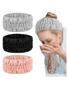 Diademas Faciales Huachi 3PCS Microfibra para Cuidado de Piel