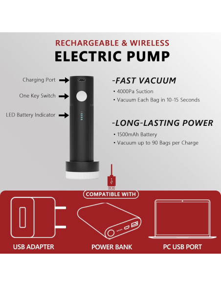 SUOCO 18 Bolsas de Vacío con Bomba Eléctrica Recargable SUOCO 18 Bolsas de Vacío con Bomba Eléctrica Recargable