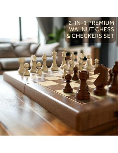 Juego de Ajedrez y Damas Magnético Puecrof 38 cm Madera Premium