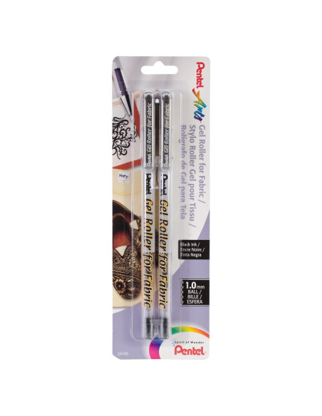 Rodillo de Gel Pentel Arts para Tela 1.0mm Tinta Negra - Paquete de 2 Rodillo de Gel Pentel Arts para Tela 1.0mm Tinta Negra - Paquete de 2