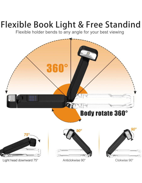 Luz de Lectura LED Recargable SFV Clip-on 3 Modos 80H Negro Luz de Lectura LED Recargable SFV Clip-on 3 Modos 80H Negro