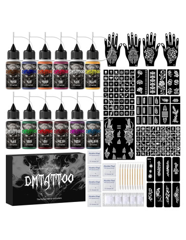 Kit de Tatuajes Temporales DMTATTOO 12 Botellas 11 Colores