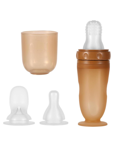 Botella Alimentadora de Silicona para Bebés 3 en 1 - Marrón Botella Alimentadora de Silicona para Bebés 3 en 1 - Marrón