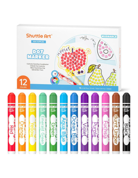 Marcadores de Puntos Shuttle Art 12 Colores Lavables No Tóxicos Marcadores de Puntos Shuttle Art 12 Colores Lavables No Tóxicos