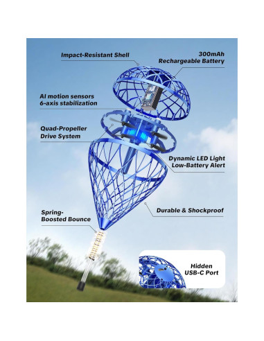 Esfera Voladora Flystars TSM027-B, Juguete Interactivo 3D Azul