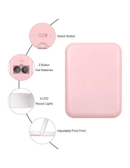Espejo Compacto Kakuje Rosa con Luz LED 1X/3X para Viaje Espejo Compacto Kakuje Rosa con Luz LED 1X/3X para Viaje
