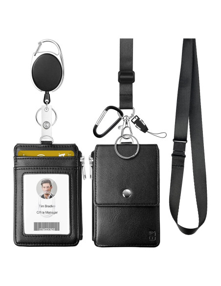 Soporte de Identificación Retráctil ELV con Billetera RFID Negra Soporte de Identificación Retráctil ELV con Billetera RFID Negra