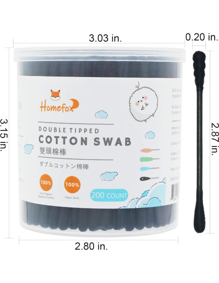 Hisopos de Algodón Orgánico HOMEFOX - 600 Cuentos Negros Hisopos de Algodón Orgánico HOMEFOX - 600 Cuentos Negros