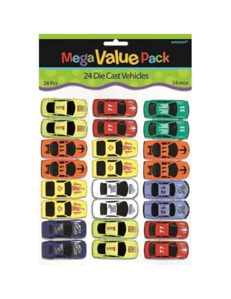Paquete de 21 Coches de Metal Fundido Amscan 6.35 cm Colores Surtidos Paquete de 21 Coches de Metal Fundido Amscan 6.35 cm Colores Surtidos