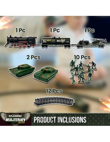 Juego de Tren Eléctrico Militar Atlasonix - 27.94x2.54 cm