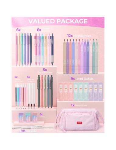 Conjunto de Papelería Nicpro 55PCS con Estuche Rosa