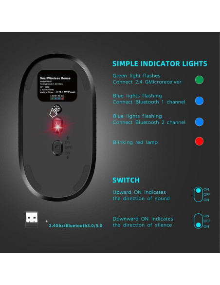 Ratón Inalámbrico ONE-UP w007 Gris, Bluetooth 5.0, 2.4G, Silencioso Ratón Inalámbrico ONE-UP w007 Gris, Bluetooth 5.0, 2.4G, Silencioso