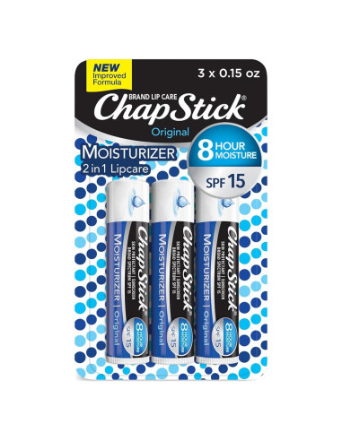Bálsamo Labial Hidratante ChapStick Original SPF 15 - 3 Unidades