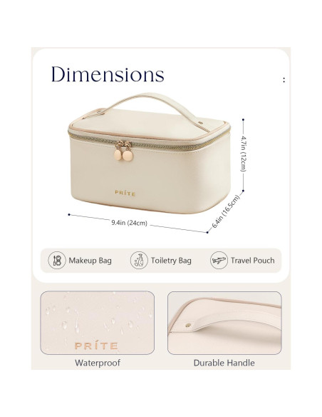 Bolsa de Maquillaje Prite Beige, Organizador Impermeable 24x16.5cm Bolsa de Maquillaje Prite Beige, Organizador Impermeable 24x16.5cm
