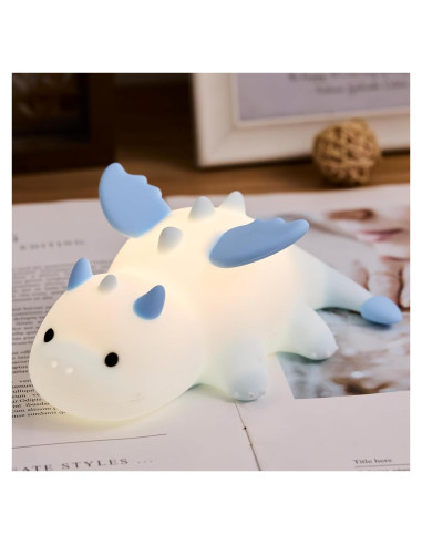 Luz Nocturna Dinosaurio Kawaii AGV Azul Recargable 3 Brillos