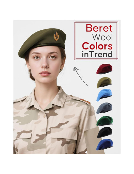 Gorro Beret Militar 100% Lana Verde Oliva para Mujeres Gorro Beret Militar 100% Lana Verde Oliva para Mujeres