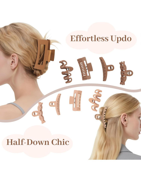 Pinzas de Pelo Grandes AuroTrends 8PCS Antideslizantes Beige Caqui Pinzas de Pelo Grandes AuroTrends 8PCS Antideslizantes Beige Caqui