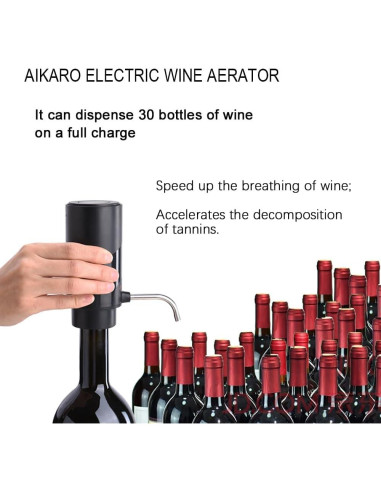 Aerador de Vino Eléctrico AIKARO Decantador Recargable 250ml