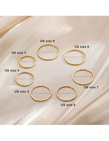 Anillos apilables de acero inoxidable dorados 1mm para mujer