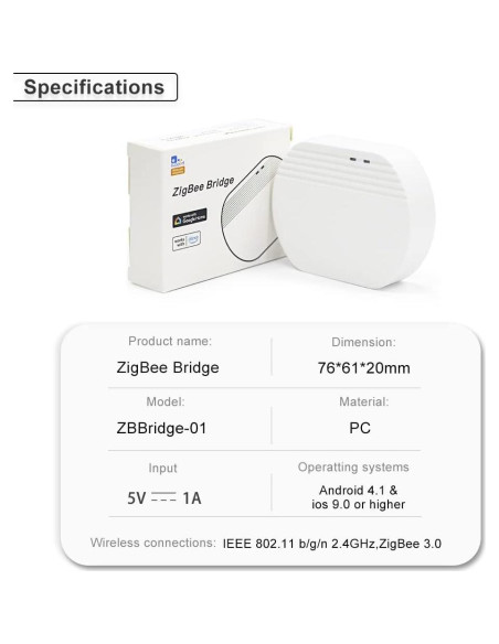Hub de Puente Zigbee QIACHIP, Control WiFi y Zigbee, 0.05kg Hub de Puente Zigbee QIACHIP, Control WiFi y Zigbee, 0.05kg