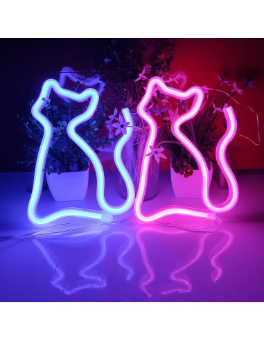 Letrero de Neón Gato JYWJ LED Azul, Alimentación USB o Pilas