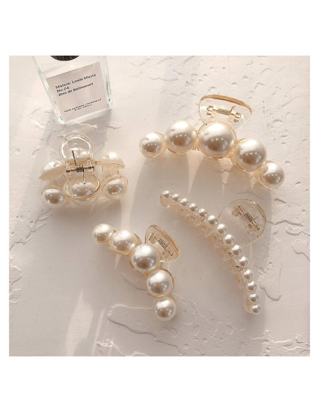 Pinzas de Pelo de Perlas Agirlvct - Set 4 Tamaños (4 a 10 cm) Pinzas de Pelo de Perlas Agirlvct - Set 4 Tamaños (4 a 10 cm)