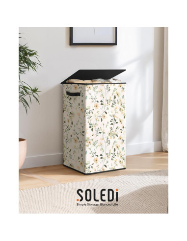 Cesto de Ropa SOLEDI 90L con Tapa y Bolsa Extraíble Floral
