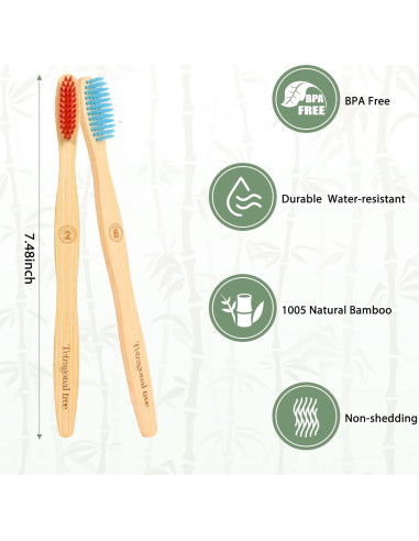 Juego de 8 cepillos de dientes de bambú Tetragonal Tree ecológicos