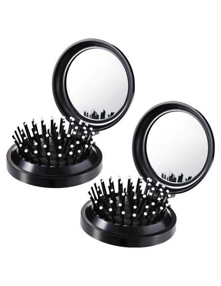 Set de 2 Cepillos de Cabello Plegables Boao con Espejo Negro Set de 2 Cepillos de Cabello Plegables Boao con Espejo Negro
