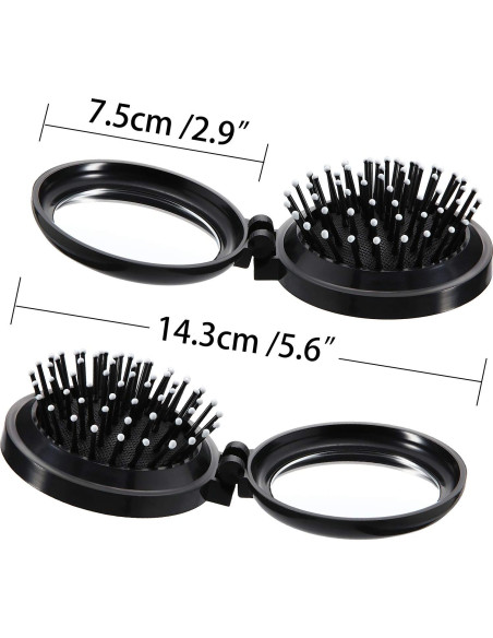 Set de 2 Cepillos de Cabello Plegables Boao con Espejo Negro Set de 2 Cepillos de Cabello Plegables Boao con Espejo Negro