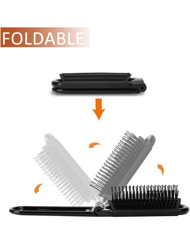 Cepillo de Pelo Plegable con Espejo 2 Pcs Psyqtsuary Negro