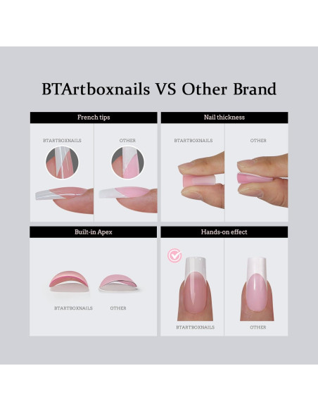 Uñas de Gel Punta Francesa BTArtboxnails 150pcs Marrón Cuadradas Uñas de Gel Punta Francesa BTArtboxnails 150pcs Marrón Cuadradas