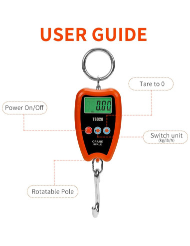 Báscula Digital de Grúa Outmate 200kg con Pantalla LED Naranja